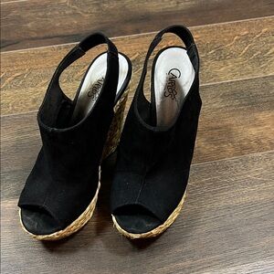 Black Wedge Suede Sandals for Women